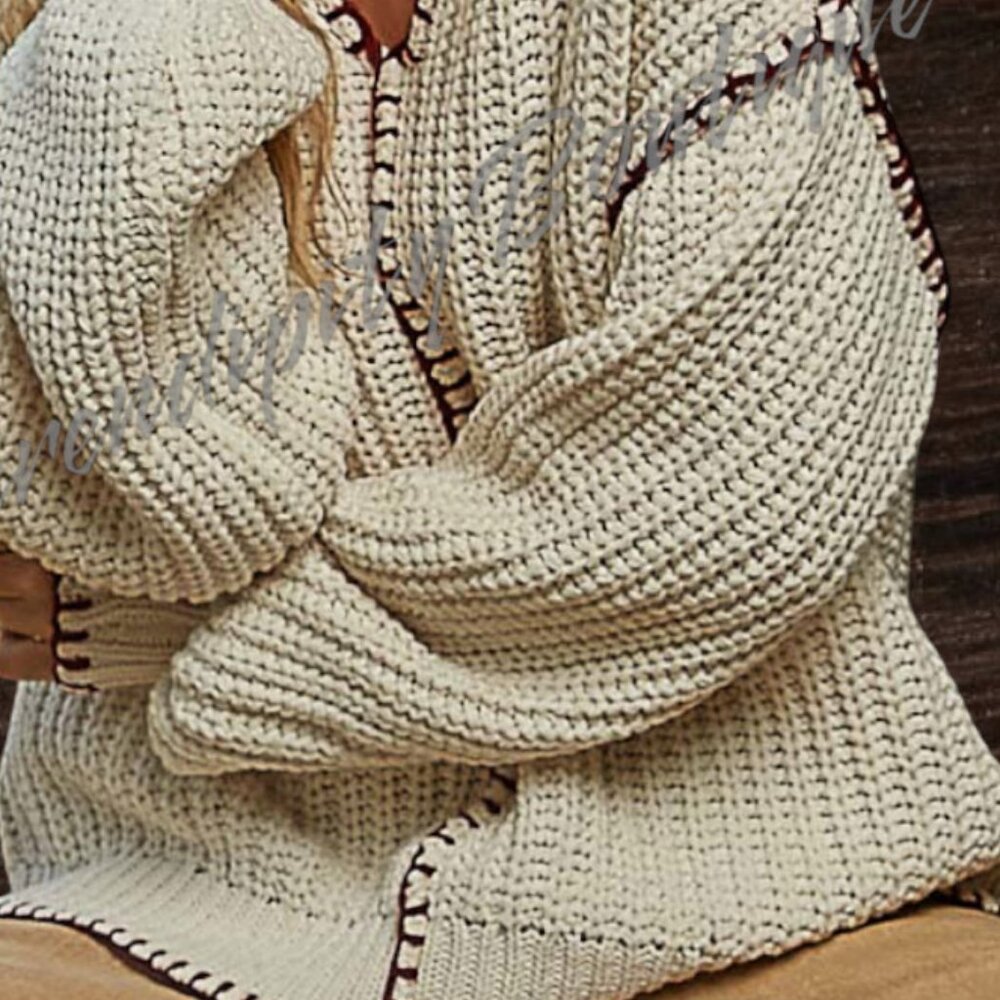 Boho Thick Cozy Oversized Drop Shoulder Chunky Cable Knit Sweater from POL - Picture 5 of 11